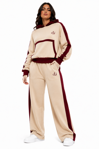 Ensemble de survêtement décontracté pour femme, tons neutres, avec panneaux contrastants sur la capuche et les manches, et pantalon droit décontracté – Fabricant en marque blanche - Product Image 4