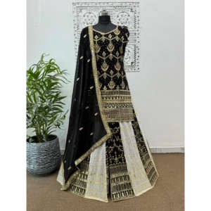 Présentant une nouvelle broderie lourde fantaisie et un haut de travail à paillettes de 5mm-Plazzo With Dupatta - Product Image 1