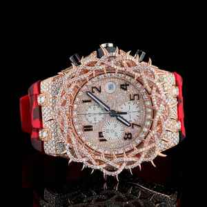 Reloj Mecánico con Esfera Dorada y Correa Roja, Cronógrafo Analógico, Reloj de Pulsera de Lujo para Hombre - Product Image 1