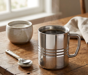 Mug en acier inoxydable moderne à double paroi avec isolation sous vide pour boissons chaudes et froides, mug en métal durable pour un usage quotidien avec poignée - Product Image 2