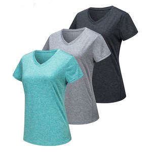 Camiseta de Manga Corta con Cuello en V para Mujer, 100% Algodón, Transpirable, de Secado Rápido, Tejido de Punto, Color Sólido, Corte Regular Informal, para Invierno - Product Image 3