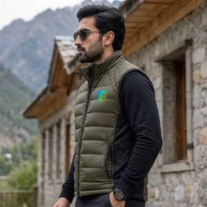 Gilet matelassé léger pour homme, en polyester doux, avec empiècements matelassés, rembourrage chaud, fermeture éclair intégrale, coupe confortable, décontracté, pour l'extérieur - Product Image 4