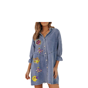เสื้อยืดแขนยาวผู้หญิง แต่งเลื่อม ชุดมินิเดรสลำลอง สำหรับงานปาร์ตี้ วันสำคัญ แต่งเลื่อม ทรงหลวม คอกลม แขนสั้น มีกระเป๋า เสื้อผ้าลำลองสำหรับฤดูร้อน - Product Image 2