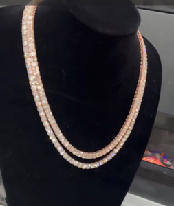 Collier en perles d'opale rose avec pendentif en cristal superposé et diamants pour femme, bijoux de fête - Product Image 3