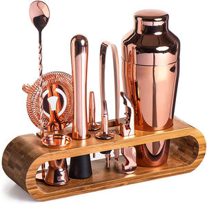 Minimalist Stainless Steel Bartender Tool <b>Sets</b> With Wooden Stand For Parties Barware Complete <b>Cocktail</b> Bar Tool <b>Sets</b> - Product Image 4