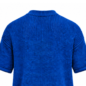 Royal <b>Blue</b> <b>Men</b> Knitted T Shirt Short Sleeve Crew Neck Textured Casual Top Custom Printed Streetwear Summer Fashion Wholesale - Product Image 4
