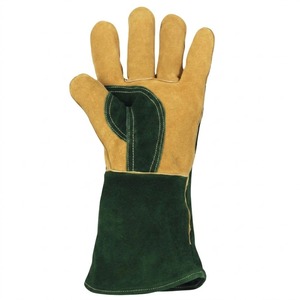 Guantes de soldadura de cuero vacuno de primera calidad, palma y pulgar reforzados, resistentes al fuego y al calor, con forro polar para trabajos pesados. - Product Image 2