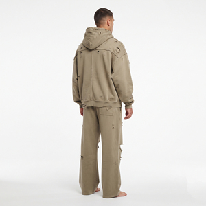 Men Fleece Heavyweight Tracksuit Streetwear Manufacturer Oversized Zip up Hoodie and Jogger <b>Sweatpants</b> <b>Set</b> - Product Image 4