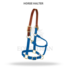 Nylon Horse <b>Halter</b> with Leather Crown Brass Hardware Adjustable Headcollar with Snap Hook - Product Image 2