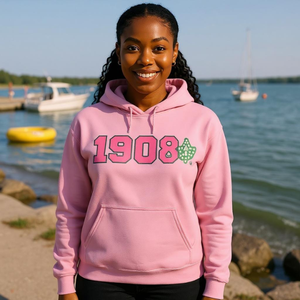   Sweat à capuche en polaire premium 1908 Ivy, pull à capuche personnalisé pour sororité grecque, vêtements pour femmes, rose clair et vert - Product Image 6