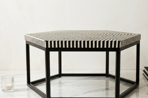 Table basse hexagonale moderne en os incrusté, design géométrique noir et blanc, meubles de salon - Product Image 3