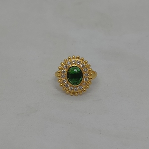 Royal Oval Emerald Green Gemstone <b>Ring</b> <b>Gold</b> Plated Beaded Halo Cubic Zirconia <b>Cocktail</b> <b>Ring</b> Antique Style Fashion <b>Ring</b> - Product Image 1