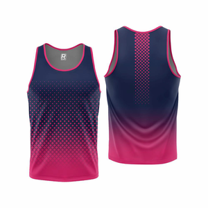 Men's Navy Pink Gradient Dot Pattern Sleeveless Tank Top O-<b>Neck</b> Sporty Quick Dry Sublimation Print - Product Image 1
