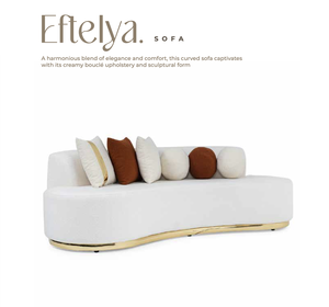 Sofá Moderno Tapizado en Tela Bouclé Curvada, Relleno de Espuma, Color Crema, Dos Plazas, Base Dorada, para Sala de Estar, Hotel, Banquete - Product Image 1