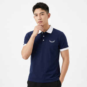 Chemise à manches courtes bleu marine pour homme, col blanc, poignets unis, tissu popeline tricoté décontracté, respirant, 100% coton - Product Image 6