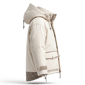 <b>Men's</b> Beige Hooded Puffer <b>Jacket</b> Thick Polyester Winter Casual Windproof Stand Collar Regular Fit Loose Style - Product Image 5