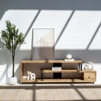 Meuble TV à 3 étagères Vandana Lunaris Cresta, design moderne en bois massif, console de divertissement