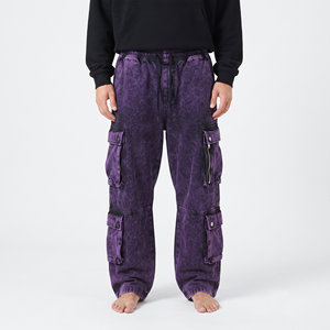Pantalon de jogging cargo délavé à l'acide pour homme, en coton, coupe oversize, ample, multi-poches, style streetwear décontracté - Product Image 1