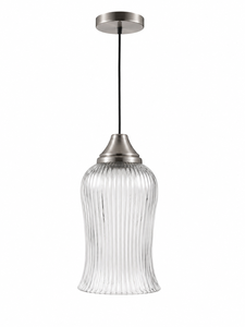 <b>Modern</b> <b>LED</b> Bell Pendant <b>Light</b> with Ribbed Shade and Brushed Metal Finish Middle Size for Kitchen <b>Ceiling</b> Installation - Product Image 2