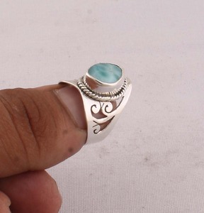 Natural Larimar <b>Ring</b> 925 Sterling Silver Vintage Style Ocean Blue Gemstone <b>Ring</b> for Women Handcrafted <b>Boho</b> Ethnic Jewelry - Product Image 2