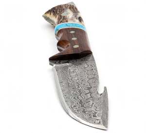 Outil artisanal en acier de Damas fait main, manche en turquoise et bois de cerf, pièce de présentation exécutive - Product Image 4