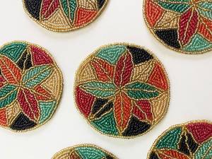 Handmade Beaded Coaster Set Of 5 Classic Fabric Bar Mats With Star Pattern For <b>Drinkware</b> <b>Accessories</b> - Product Image 4