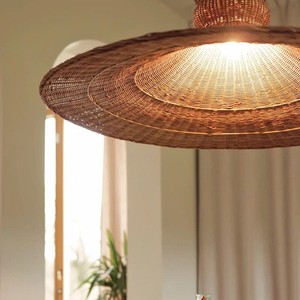 Luxury High Quality Handcrafted Natural Rattan Pendant <b>Light</b> Wide Brim Hat Ceiling Hanging Lamp Home Decor For Home Hotel Decor - Product Image 4