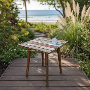 Table carrée artisanale avec espace de rangement et structure démontable en bois de bateau recyclé couleur naturelle pour mobilier d'extérieur, maison et jardin - Product Image 5