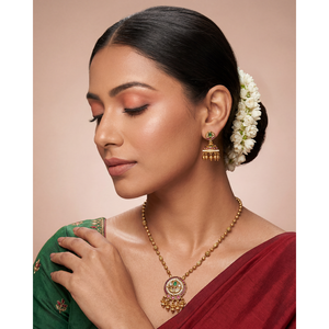 Indian Ethnic Hema Heritage Delicate Gold-Plated Bridal Necklace & Earring Set - Product Image 1