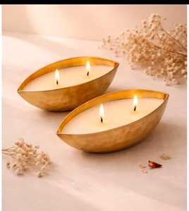 Bougie votive classique en laiton martelé pour la décoration de la maison, les fêtes, Noël - Bougie à double mèche durable, écologique, pour festivals et mariages - Product Image 4