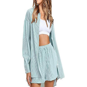 Ensembles 2 pièces pour femmes, chemises à manches longues boutonnées, ensembles courts assortis, tenues de plage, de vacances, de croisière - Product Image 5