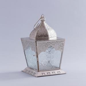 Stainless Steel Lantern With Glass Panels And Perforated <b>Top</b> For Home Decoration - Product Image 2