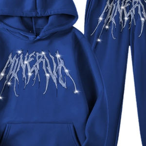 Conjunto Deportivo de Mujer, Diseño Moderno, para Invierno, con Pedrería, 100% Algodón, Sudadera con Capucha y Pantalón de Felpa, 2 Piezas, en Oferta - Product Image 6