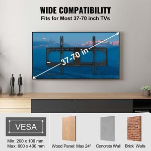 Supporto TV Universale a Basso Profilo Inclinabile per TV da 37-70 Pollici, VESA Max 600x400mm, Compatibile con la Maggior Parte dei TV, Supporti e Carrelli TV - Product Image 6