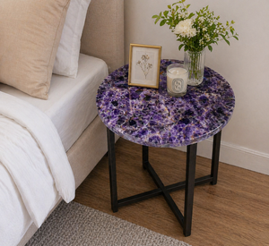 Luxury Round Natural Amethyst Stone Coffee <b>Table</b> Handcrafted Marble & Quartz Center <b>Table</b> Modern Art Stone Bedside Interior - Product Image 2