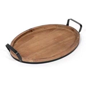 High Quality Wooden Serving Tray For Hotel Restaurant Table Top Serving Use Ramadan Eid Decorative Tray With <b>Black</b> Handles - Product Image 3