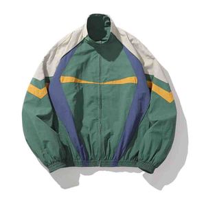 <b>Men's</b> Color Blocking <b>Racer</b> <b>Jacket</b> Windproof Zipper Closure Sporty Stand Collar Loose Fit Regular Sleeve Spring Wear <b>Jacket</b> - Product Image 2