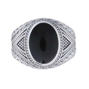 Black Synthetic Stone Classic Circle 925 Silver <b>Stack</b> <b>Ring</b> - Product Image 2
