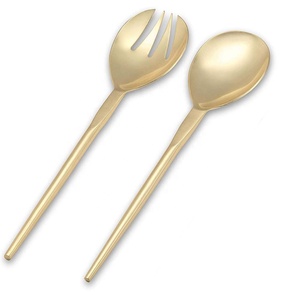 Unique Shape Round Handle Stainless Steel <b>Gold</b> Plated Salad Serving Set for Wedding - Product Image 1