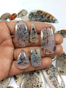 Lot en gros de cabochons d'agate naturelle de Montana, cristal de guérison, quartz en vrac, pierres précieuses non montées, bleu jaune, plat, formes variées, mélange - Product Image 3