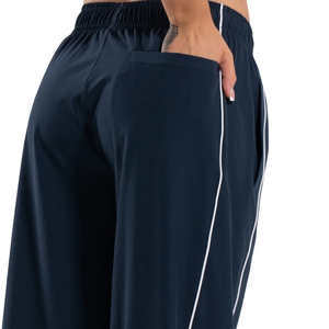 Pantalon de survêtement bleu marine pour femme avec bande latérale contrastante, coupe décontractée, taille élastique, jambe large, idéal pour l'entraînement et les activités sportives - Product Image 6
