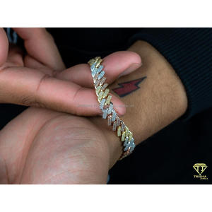 Luxury Tri Color Cuban Link Moissanite <b>Bracelet</b> with White Yellow Rose Gold Finish and Fully Iced Out VVS Stones - Product Image 2