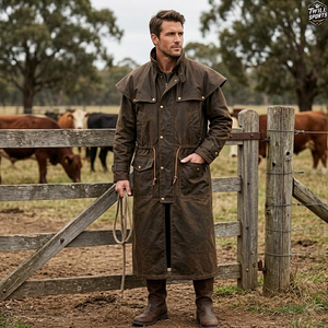 Manteau long imperméable pour homme avec col montant et plusieurs poches, en toile - Product Image 5