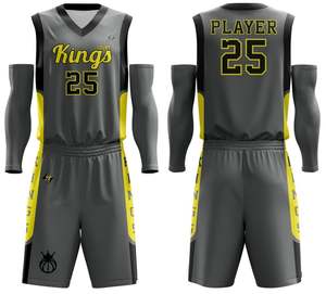 Uniformes de basketball réversibles OEM haut de gamme en gros, 100 % polyester, durables, avec impression par transfert thermique, respirants et anti-humidité - Product Image 1