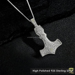 Luxury Statement Hammer Pendant With High Shine Silver Finish And Iced Out Stone Detailing - Product Image 2