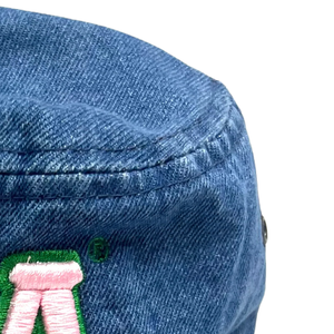 AKA Denim Bucket <b>Hat</b> Pink Embroidered Letter Blue Denim Cotton Cap Adjustable Casual Fashion Streetwear Outdoor <b>Hat</b> <b>for</b> <b>Men</b> - Product Image 2