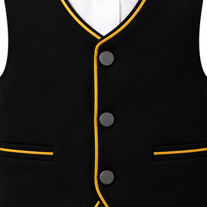 Ensemble Thobe Blanc et Gilet Noir pour Garçons, Bordure Dorée, Coupe Ample Longueur Cheville, Vêtements Traditionnels Arabes Islamiques pour Enfants, Aïd Ramadan - Product Image 3