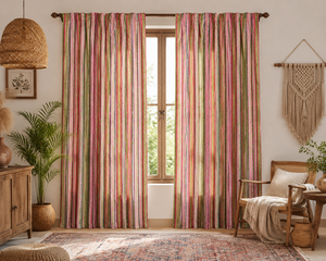 Cortinas rústicas de algodón a rayas, translúcidas, que filtran la luz, con bolsillo para barra, en colores naturales para la sala de estar. - Product Image 6