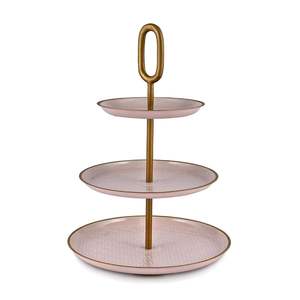 Support à gâteau en céramique de luxe à 3 niveaux avec bordure dorée et poignée de transport, élégant présentoir à desserts multi-étages à prix avantageux - Product Image 3