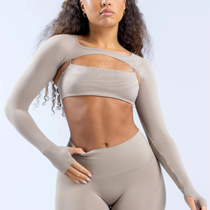 Conjunto Deportivo de 2 Piezas para Mujer, Top Corto sin Costuras, Manga Larga o Sin Mangas, Estilo Sexy y Moderno para Fitness y Running - Product Image 1